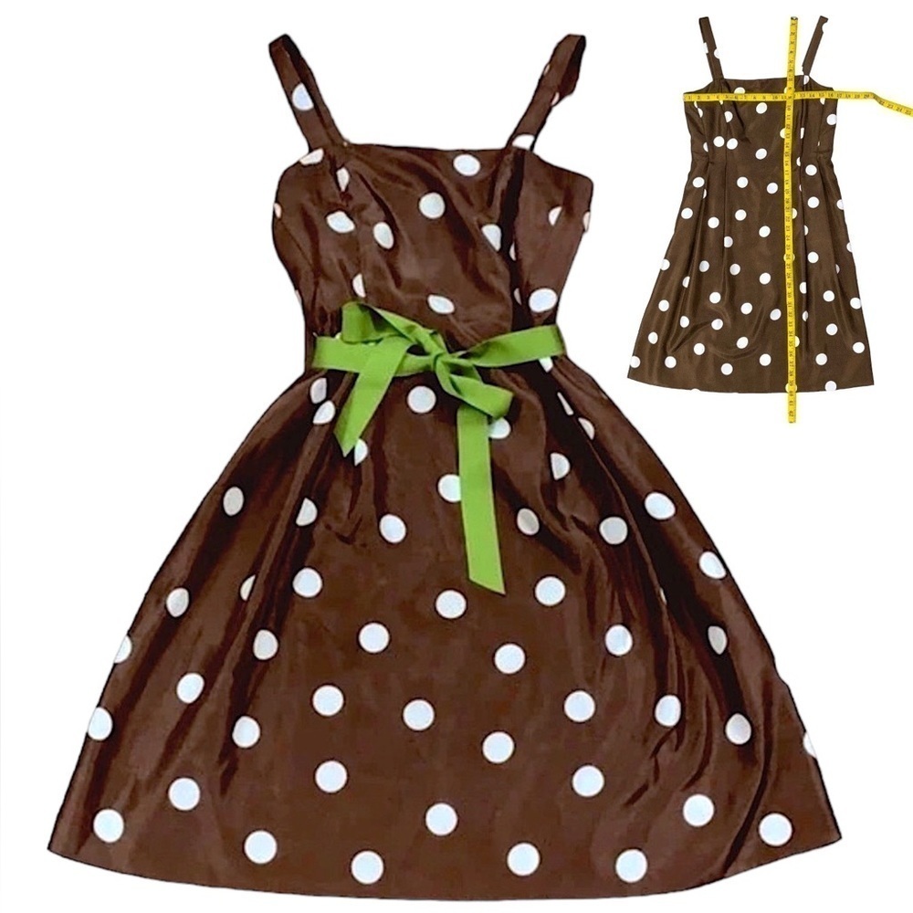 Jessica Howard Pretty Woman Dress Brown White Polka Dot Sundress Petite Size 8